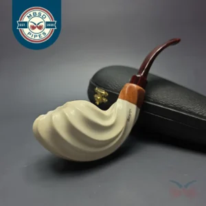 MBSD Meerschaum Premier by Bay Pipes Fluted Whale w/ Case & Tamper Block Meerschaum Pipe, New