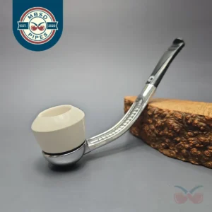 Falcon Chrome Bent Dental w/ MBSD Meerschaum Dublin Block Meerschaum Bowl Pipe, New