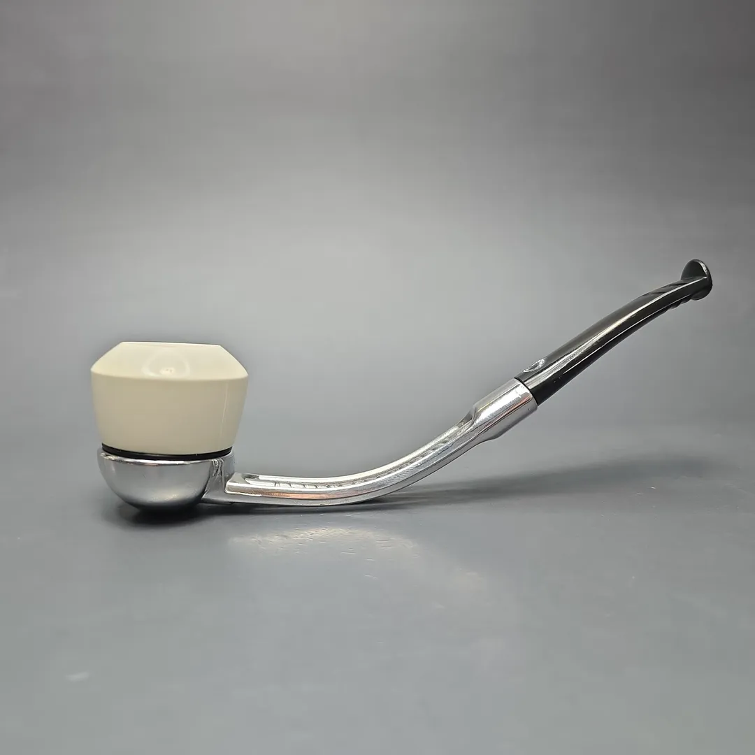 Falcon Chrome Bent Dental w/ MBSD Meerschaum Dublin Block Meerschaum Bowl Pipe, New - Image 2