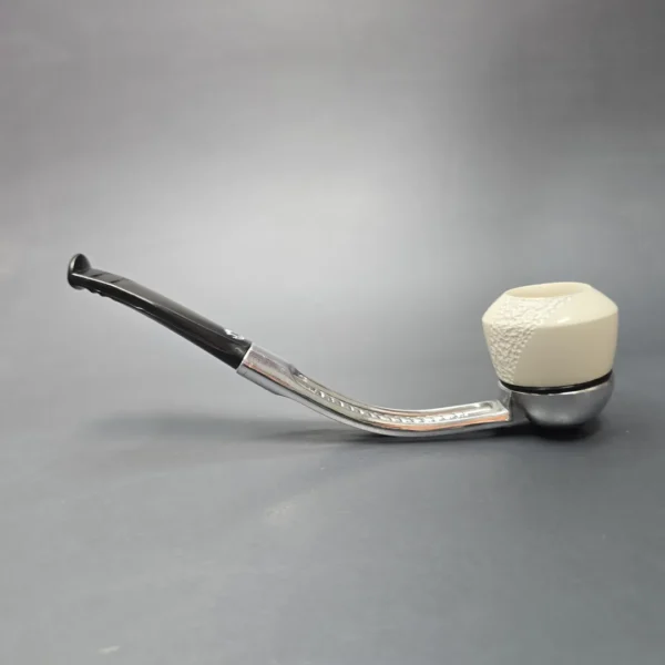 Falcon Chrome Bent Dental w/ MBSD Meerschaum Dublin Block Meerschaum Bowl Pipe, New - Image 4