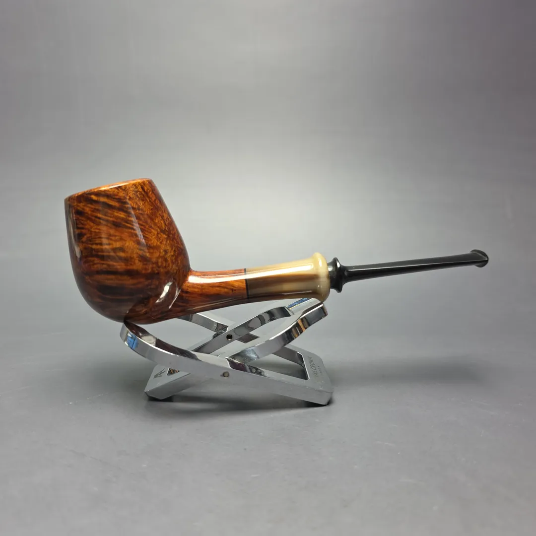 Brentegani Smooth Contrast Brandy w/ Horn Handmade Briar Pipe, New - Image 2