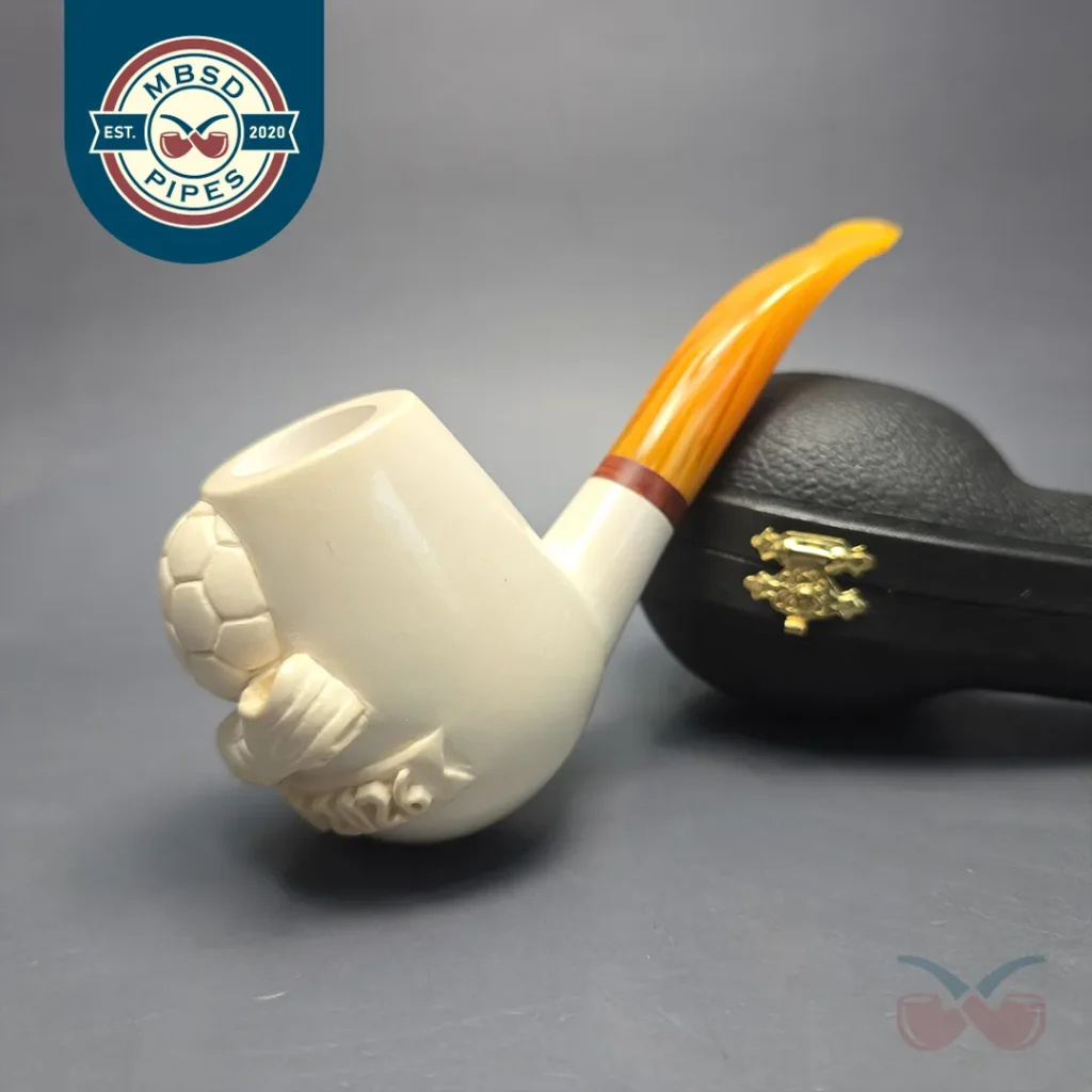 MBSD Meerschaum Deluxe World Cup 2026 Carved Brandy Block Meerschaum Pipe, Briar-Mortise, New