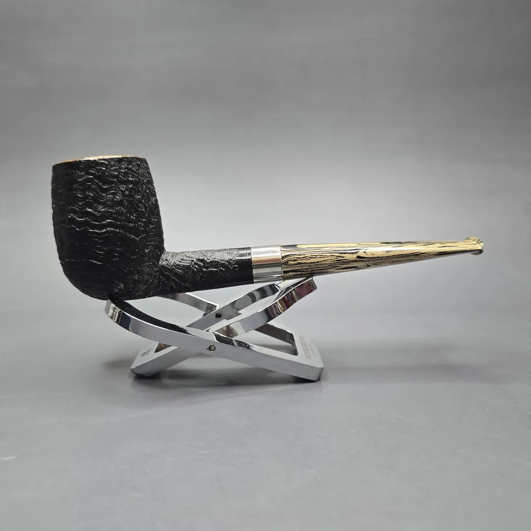 Pipe Tristan Partially Sandblasted Billiard w/ Silver Handmade Briar Pipe, New - Image 2