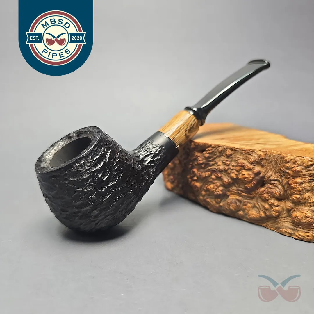MBSD Briars by Piero Vitale Black Rusticated Author w/ Olivewood, Briar Pipe, New