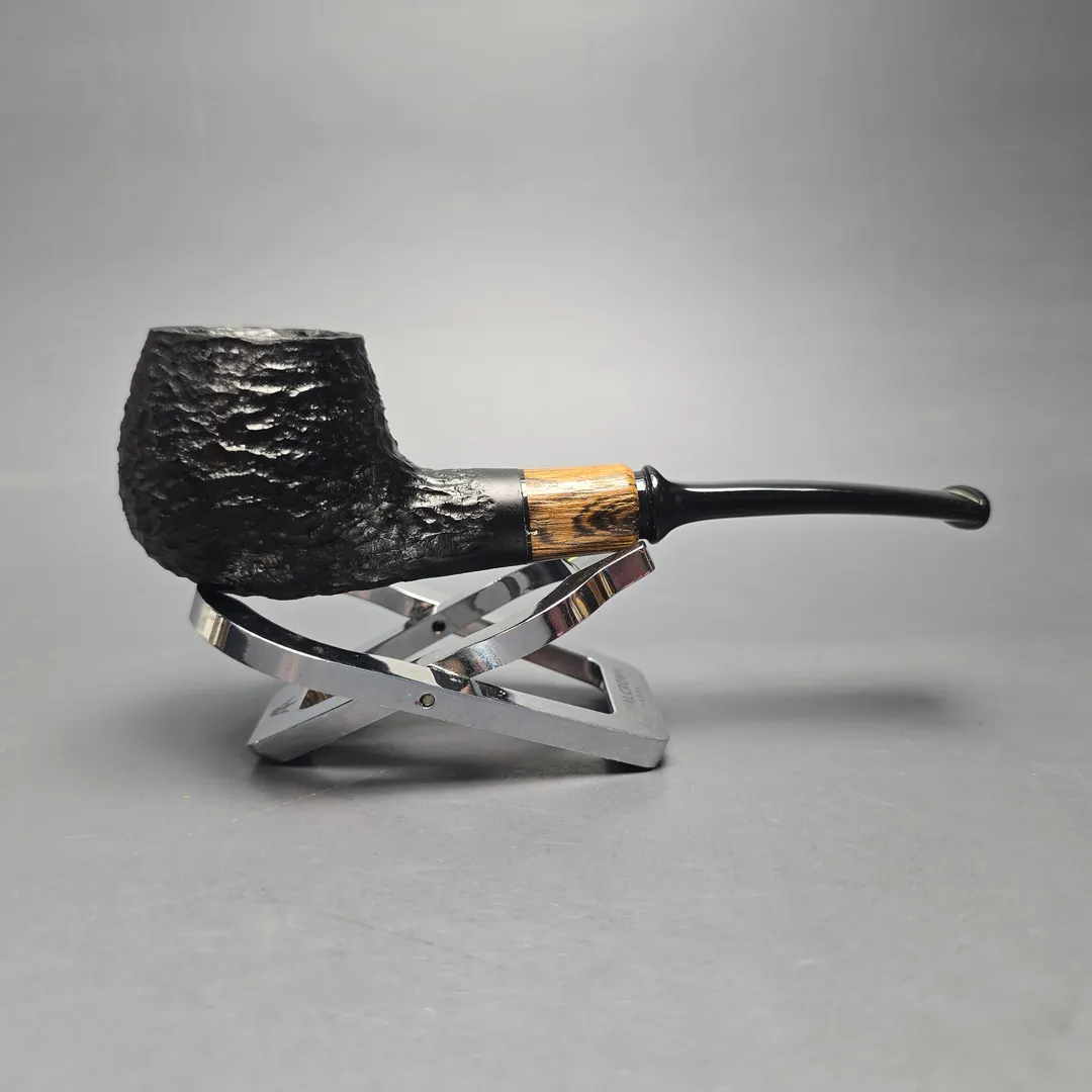 MBSD Briars by Piero Vitale Black Rusticated Author w/ Olivewood, Briar Pipe, New - Image 2
