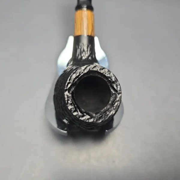 MBSD Briars by Piero Vitale Black Rusticated Author w/ Olivewood, Briar Pipe, New - Image 7