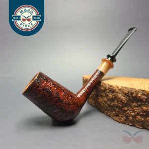 Brentegani Contast Sandblasted Stack Billiard w/ Horn Handmade Briar Pipe, New