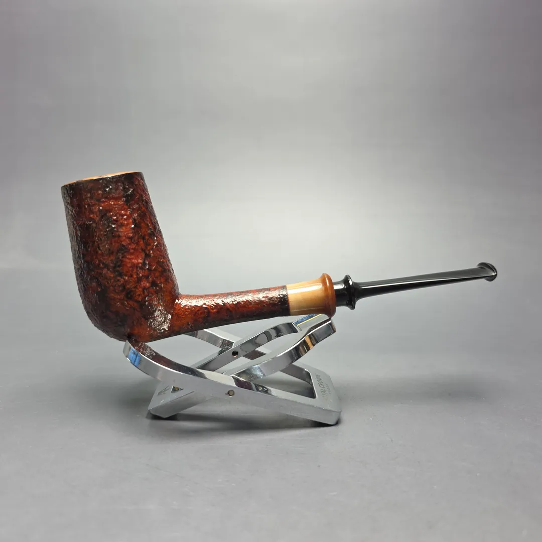 Brentegani Contast Sandblasted Stack Billiard w/ Horn Handmade Briar Pipe, New - Image 2