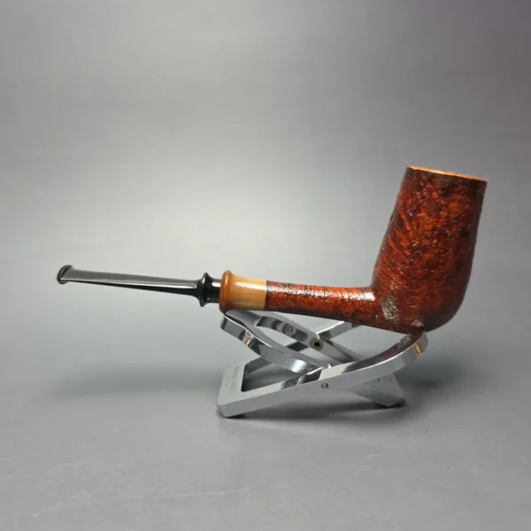 Brentegani Contast Sandblasted Stack Billiard w/ Horn Handmade Briar Pipe, New - Image 3