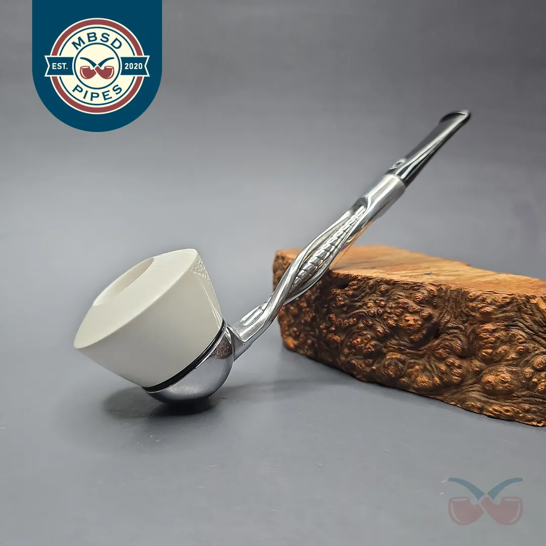 Falcon Shillelagh Chrome w/ MBSD Meerschaum Dublin Block Meerschaum Bowl Pipe, New