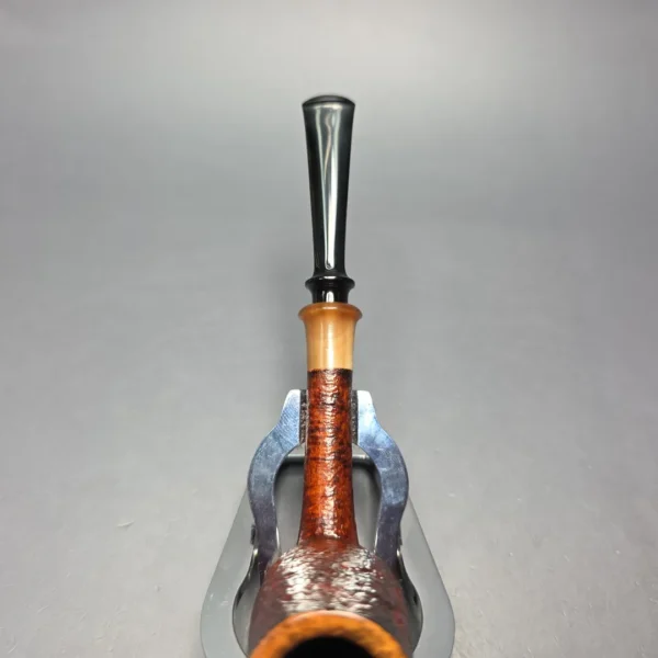 Brentegani Contast Sandblasted Stack Billiard w/ Horn Handmade Briar Pipe, New - Image 7