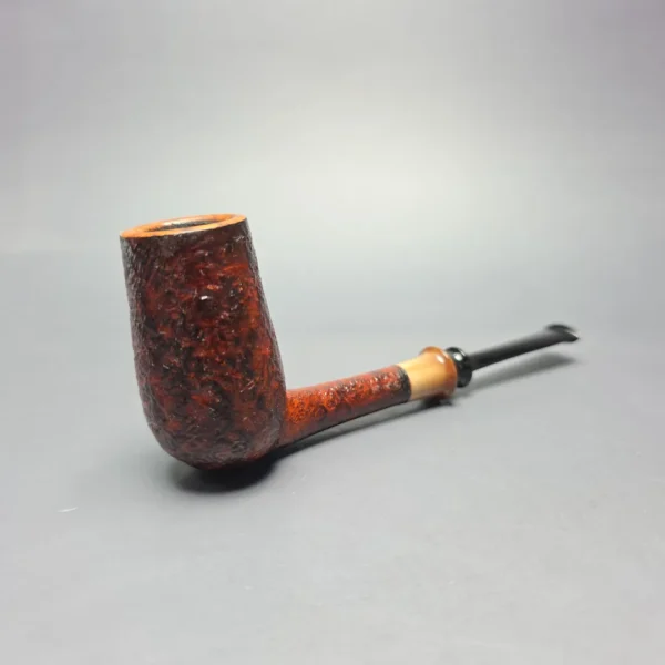 Brentegani Contast Sandblasted Stack Billiard w/ Horn Handmade Briar Pipe, New - Image 10