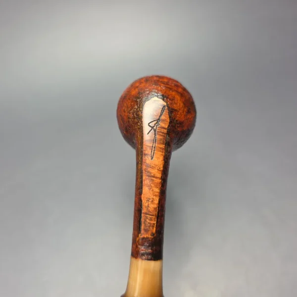 Brentegani Contast Sandblasted Stack Billiard w/ Horn Handmade Briar Pipe, New - Image 9