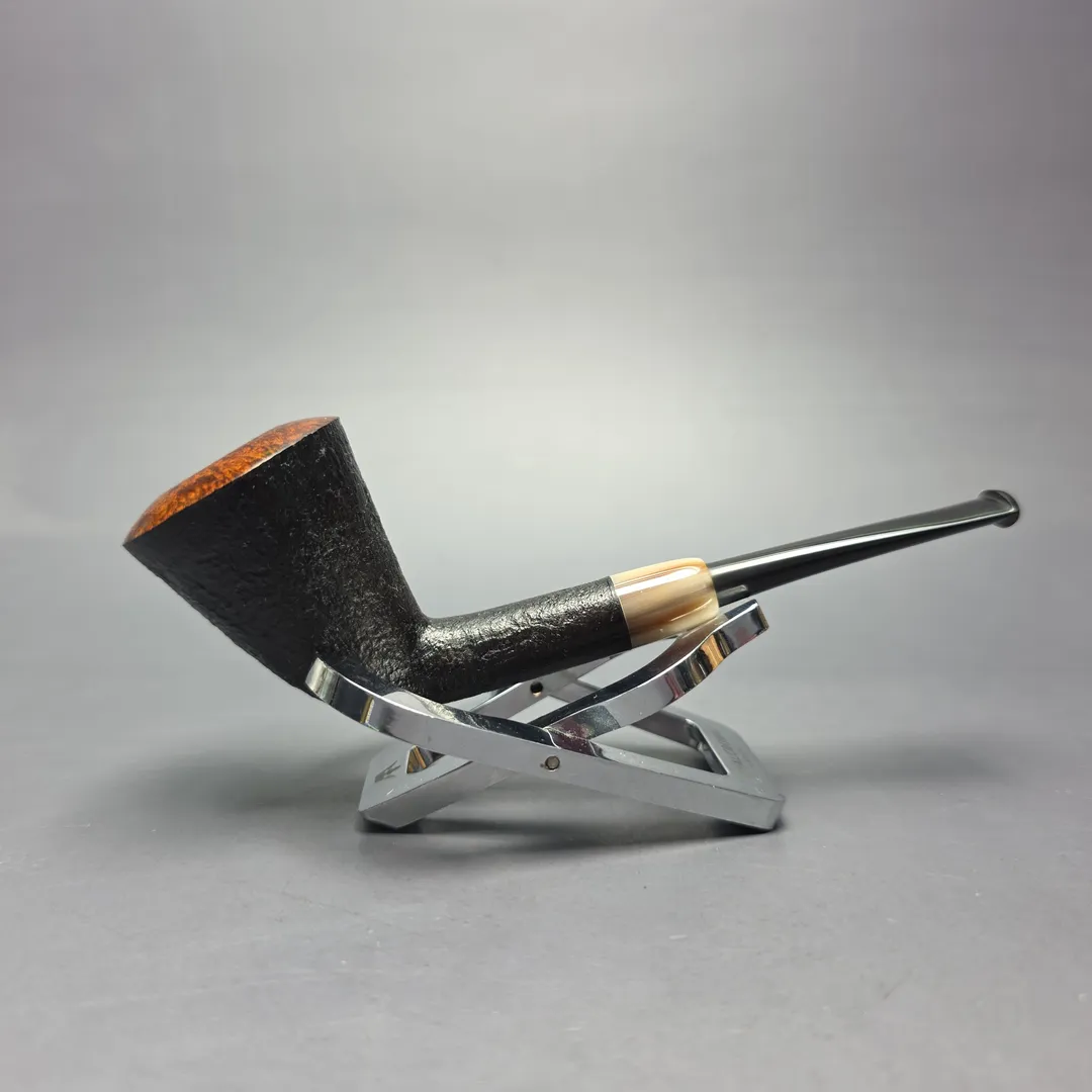Brentegani Partially Sandblasted Cutty Dublin w/ Horn Handmade Briar Pipe, New - Image 2