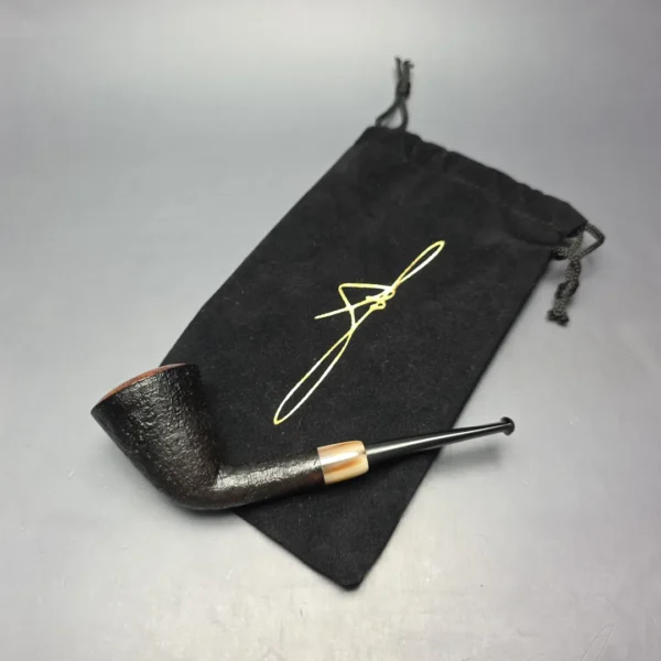 Brentegani Partially Sandblasted Cutty Dublin w/ Horn Handmade Briar Pipe, New - Image 12
