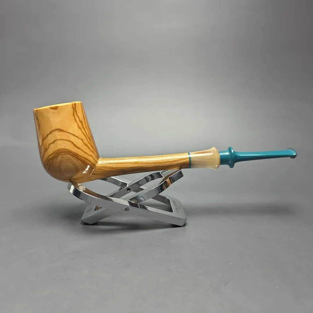 Brentegani Smooth Olivewood Lovat w/ Horn Handmade Pipe, New - Image 2