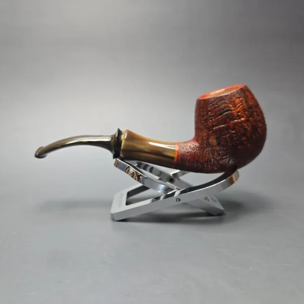 Papa Bear's Pipes by Tim Beaumont Sandblasted Brandy w/ Horn Handmade Briar Pipe, New - Image 4