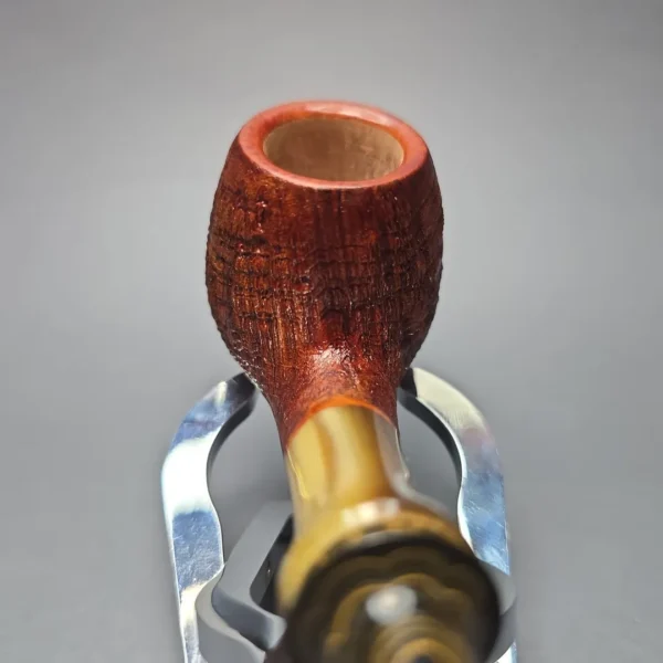 Papa Bear's Pipes by Tim Beaumont Sandblasted Brandy w/ Horn Handmade Briar Pipe, New - Image 6