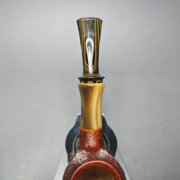 Papa Bear's Pipes by Tim Beaumont Sandblasted Brandy w/ Horn Handmade Briar Pipe, New - Image 8