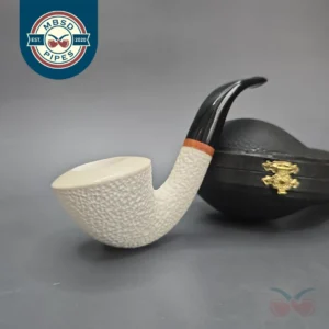 MBSD Meerschaum Deluxe Partially Rusticated Calabash Calabash Block Meerschaum Pipe, Briar-Mortise, New