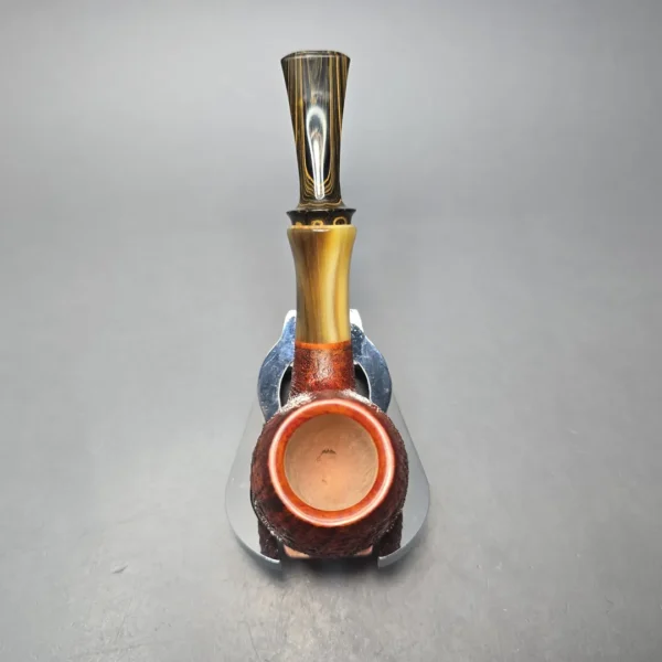 Papa Bear's Pipes by Tim Beaumont Sandblasted Brandy w/ Horn Handmade Briar Pipe, New - Image 9