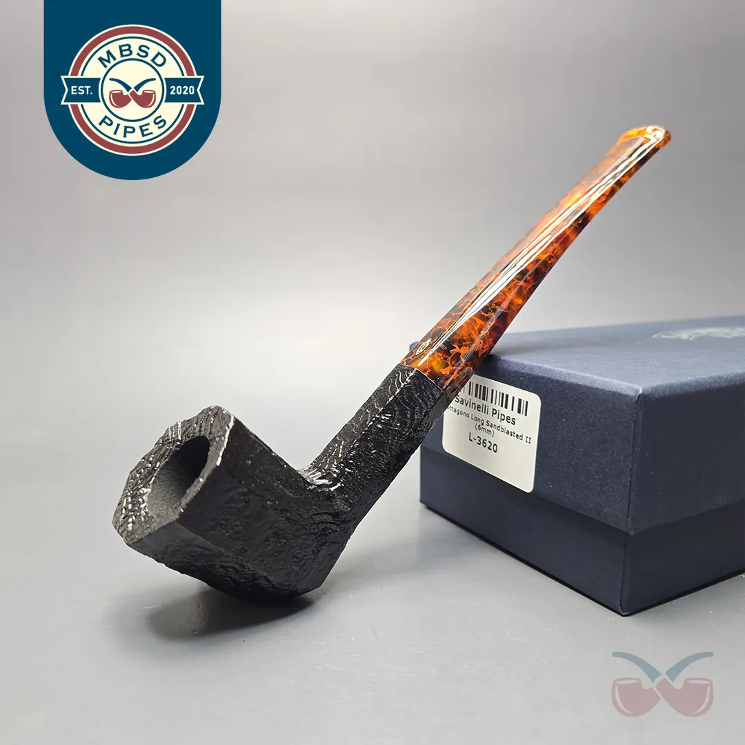 Savinelli Ottagono Long II Sandblasted Panel Dublin Briar Pipe, New, 6mm