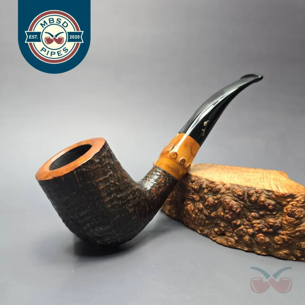 Savinelli Autograph (5) Partially Sandblasted Bent Billiard with Bamboo (Estate)