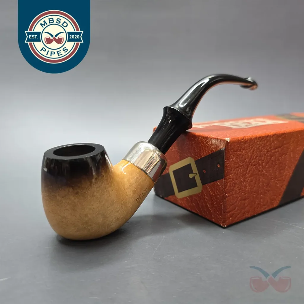 Belt (London Meerschaum) Fumed African Block Meerschaum Bent Billiard with Les Wood Silver (Unsmoked Estate)