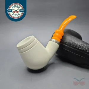 MBSD Meerschaum Silver Smooth Brandy Reverse Calabash Block Meerschaum Pipe, New