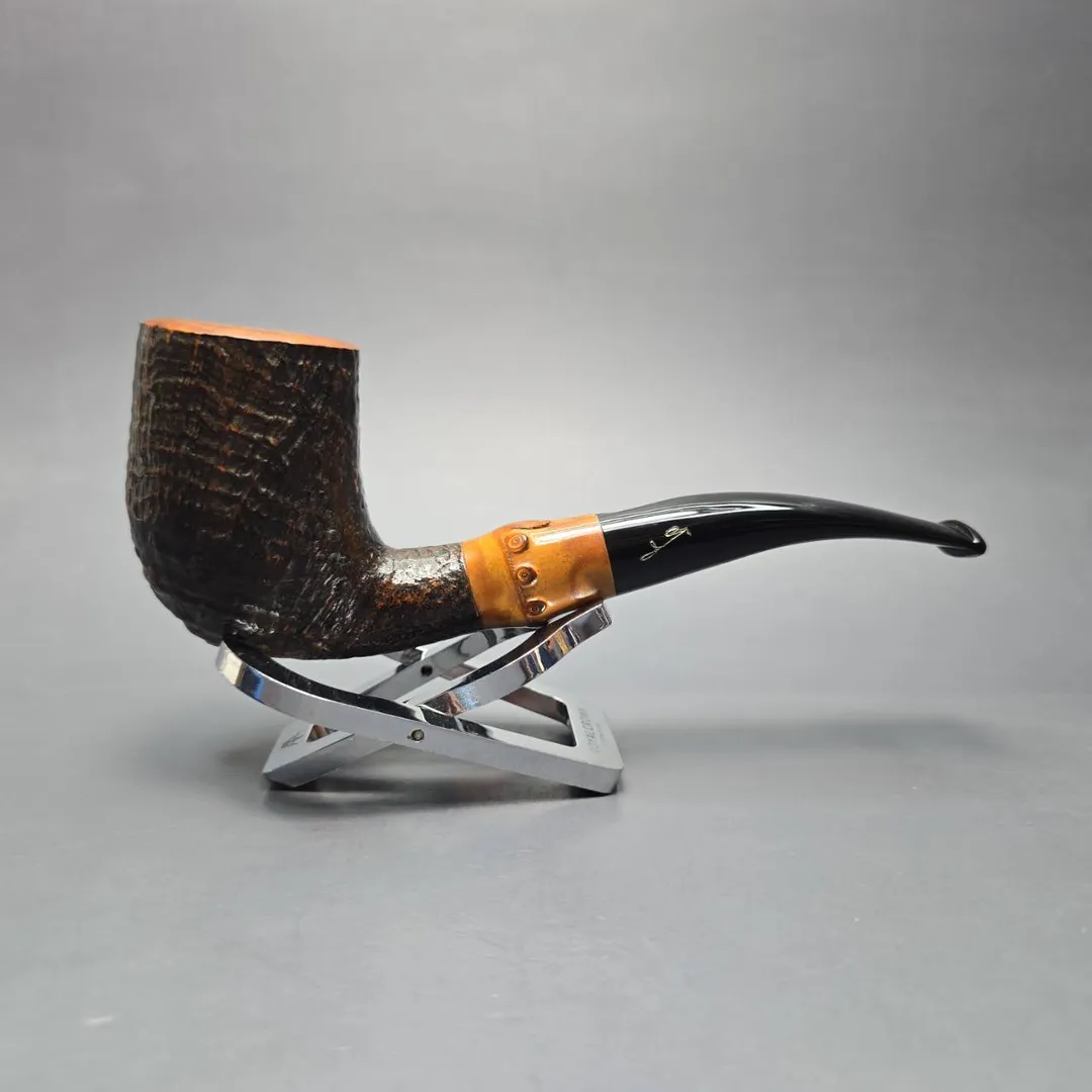Savinelli Autograph (5) Partially Sandblasted Bent Billiard with Bamboo (Estate) - Image 2