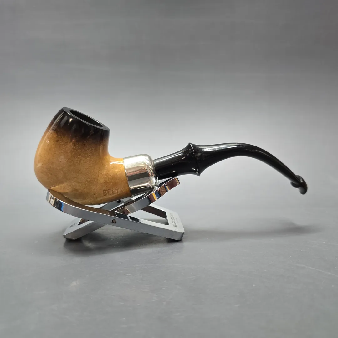 Belt (London Meerschaum) Fumed African Block Meerschaum Bent Billiard with Les Wood Silver (Unsmoked Estate) - Image 2