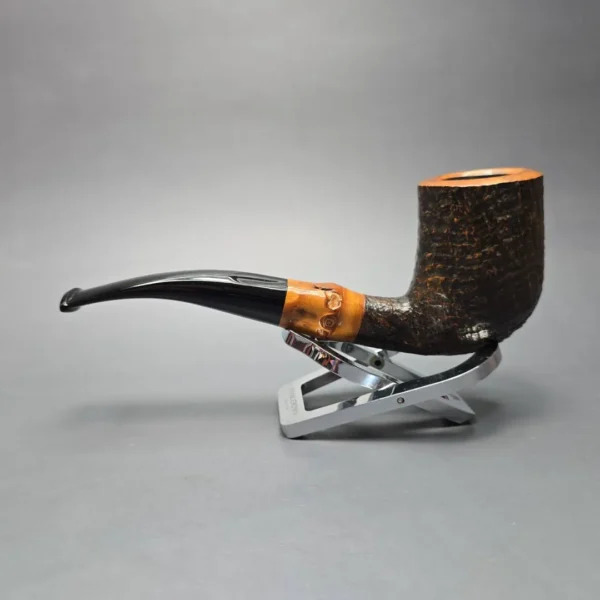 Savinelli Autograph (5) Partially Sandblasted Bent Billiard with Bamboo (Estate) - Image 4
