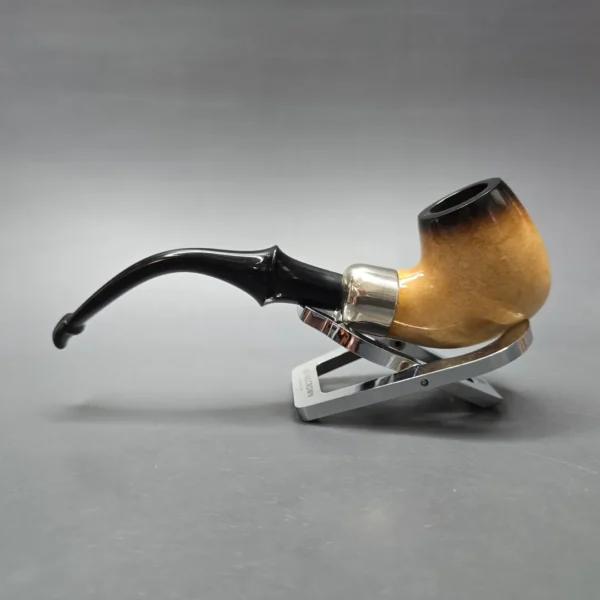Belt (London Meerschaum) Fumed African Block Meerschaum Bent Billiard with Les Wood Silver (Unsmoked Estate) - Image 4