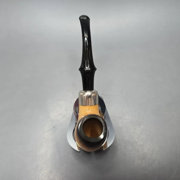 Belt (London Meerschaum) Fumed African Block Meerschaum Bent Billiard with Les Wood Silver (Unsmoked Estate) - Image 9