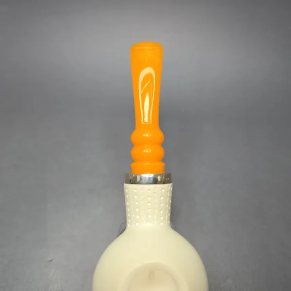 MBSD Meerschaum Silver Smooth Author w/ Lattice Carvings Reverse Calabash Block Meerschaum Pipe, New - Image 9