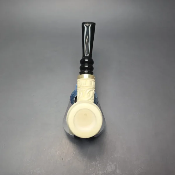 MBSD Meerschaum Silver Floral Poker Reverse Calabash Block Meerschaum Pipe, New - Image 6
