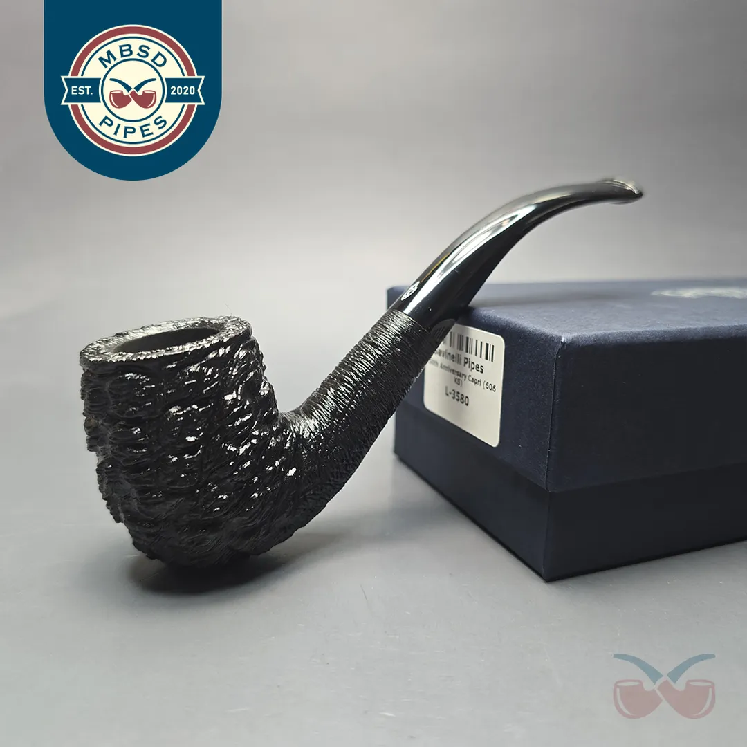Savinelli 150th Anniversary Capri Root Briar 606 KS Rusticated Bent Billiard Briar Pipe, New