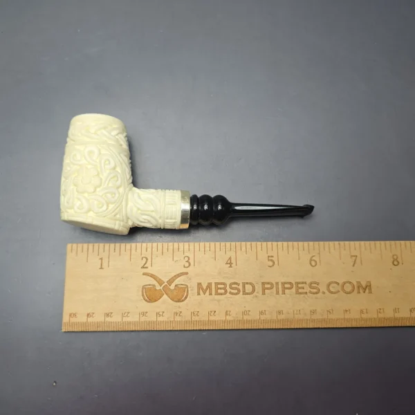 MBSD Meerschaum Silver Floral Poker Reverse Calabash Block Meerschaum Pipe, New - Image 10