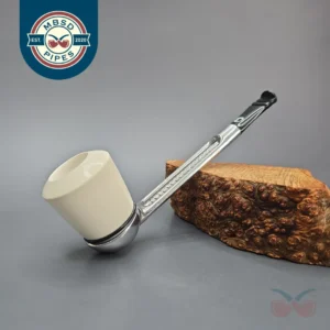 Falcon Chrome Dental w/ MBSD Meerschaum Rhodesian Block Meerschaum Bowl Pipe, New