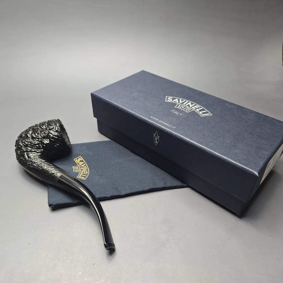 Savinelli 150th Anniversary Capri Root Briar 606 KS Rusticated Bent Billiard Briar Pipe, New - Image 2