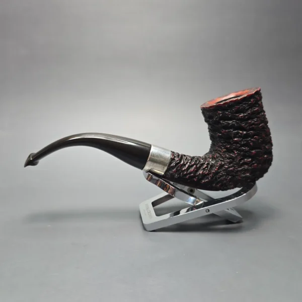 Peterson (1993) Sherlock Holmes Rathbone Rusticated Bent Billiard with Silver (Estate) - Image 4