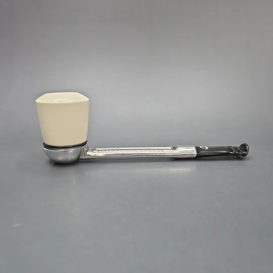 Falcon Chrome Dental w/ MBSD Meerschaum Rhodesian Block Meerschaum Bowl Pipe, New - Image 2