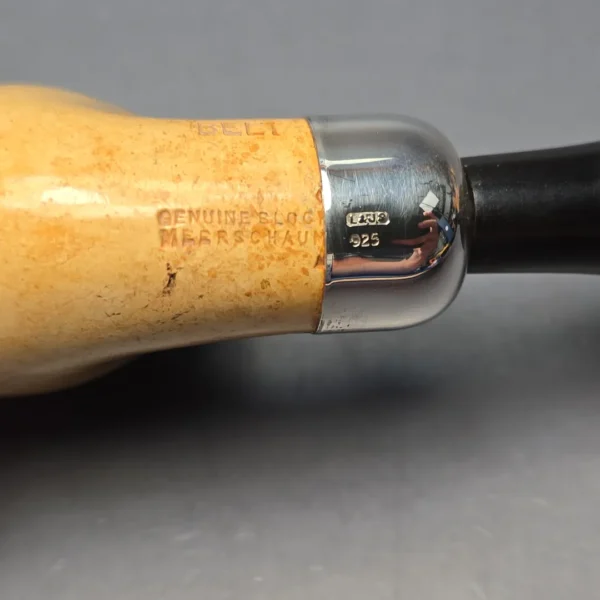 Belt Fumed African Block Meerschaum Bent Billiard w/ Les Wood Silver Estate Pipe, Unsmoked - Image 12