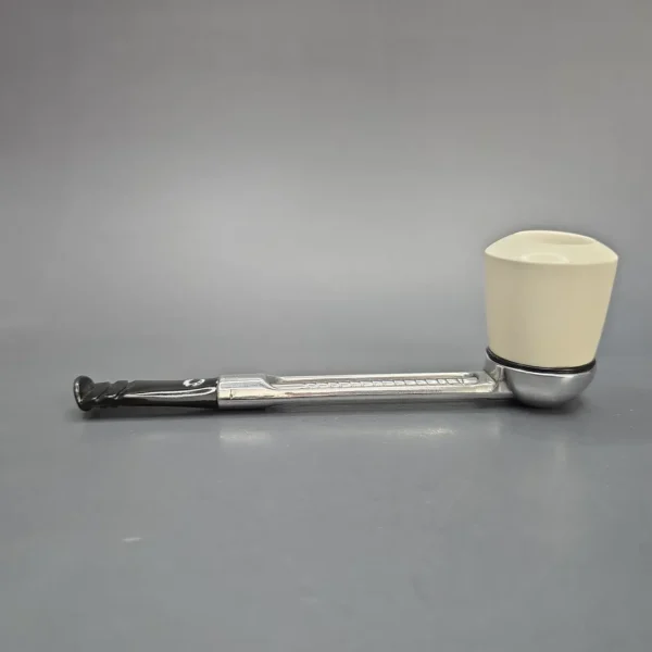 Falcon Chrome Dental w/ MBSD Meerschaum Rhodesian Block Meerschaum Bowl Pipe, New - Image 4
