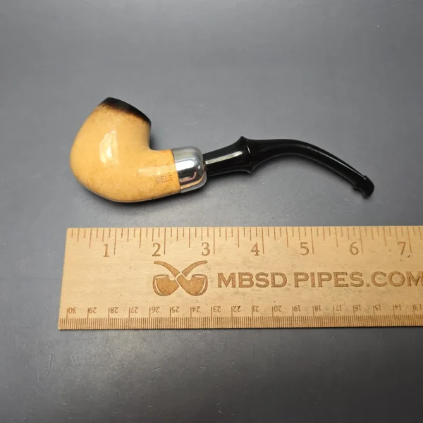Belt Fumed African Block Meerschaum Bent Billiard w/ Les Wood Silver Estate Pipe, Unsmoked - Image 13