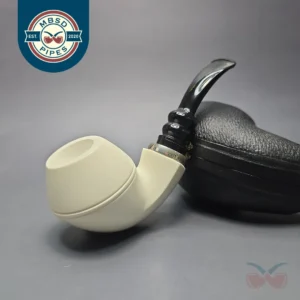 MBSD Meerschaum Silver Smooth Danish Bulldog Reverse Calabash Block Meerschaum Pipe, New