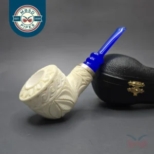 MBSD Meerschaum Silver Floral Bullcap Reverse Calabash Block Meerschaum Pipe, New
