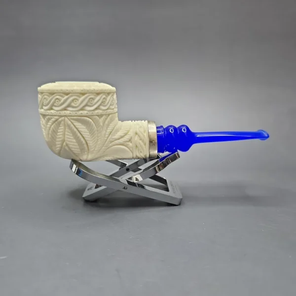 MBSD Meerschaum Silver Floral Bullcap Reverse Calabash Block Meerschaum Pipe, New - Image 3