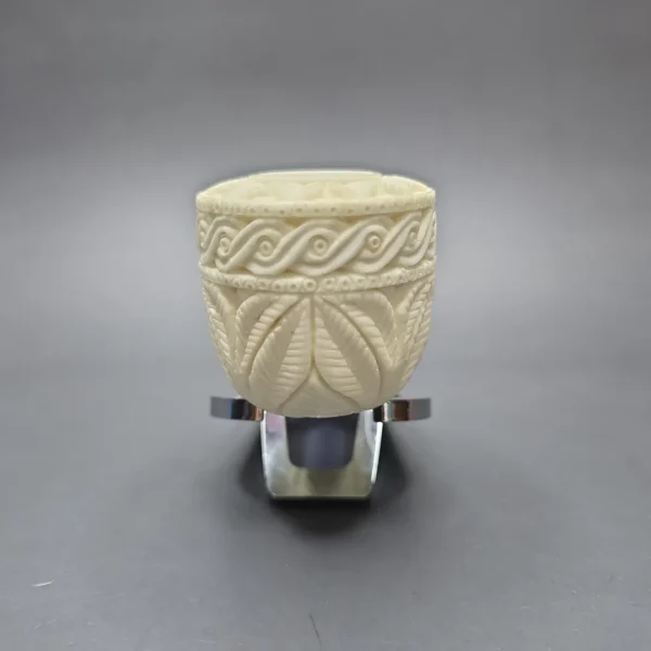 MBSD Meerschaum Silver Floral Bullcap Reverse Calabash Block Meerschaum Pipe, New - Image 4
