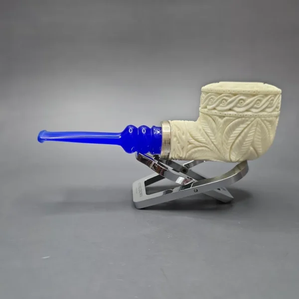 MBSD Meerschaum Silver Floral Bullcap Reverse Calabash Block Meerschaum Pipe, New - Image 5